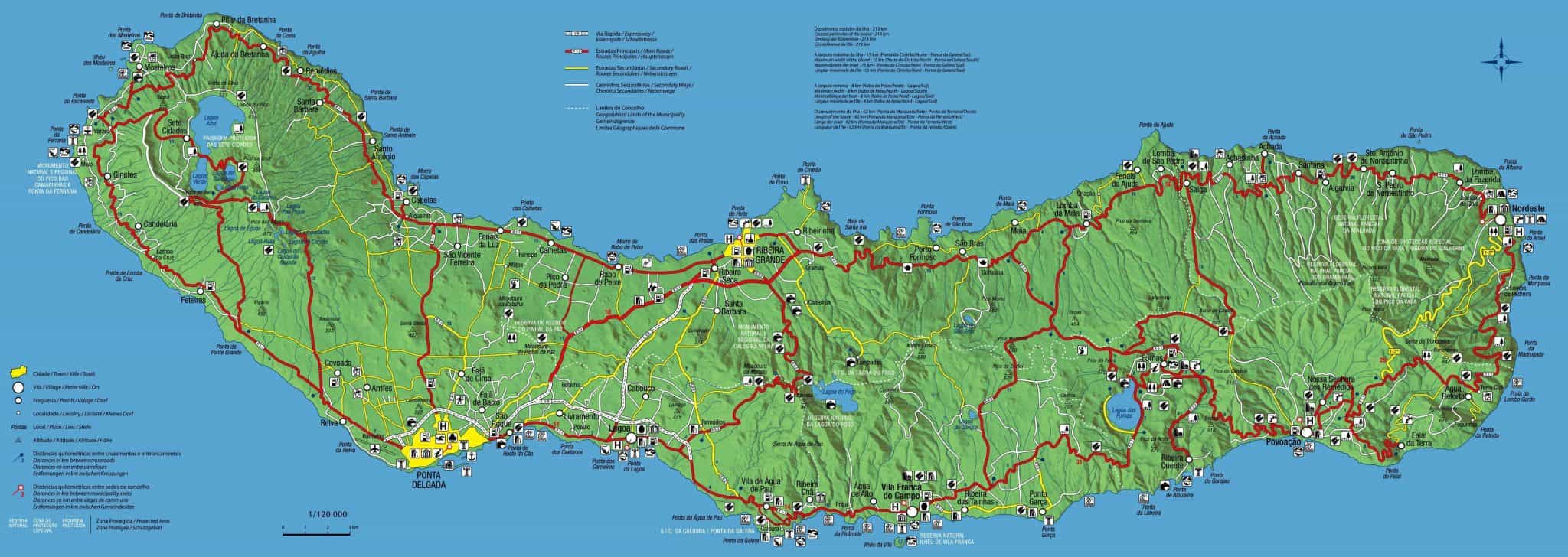 Mapa da ilha de S. Miguel, Açores