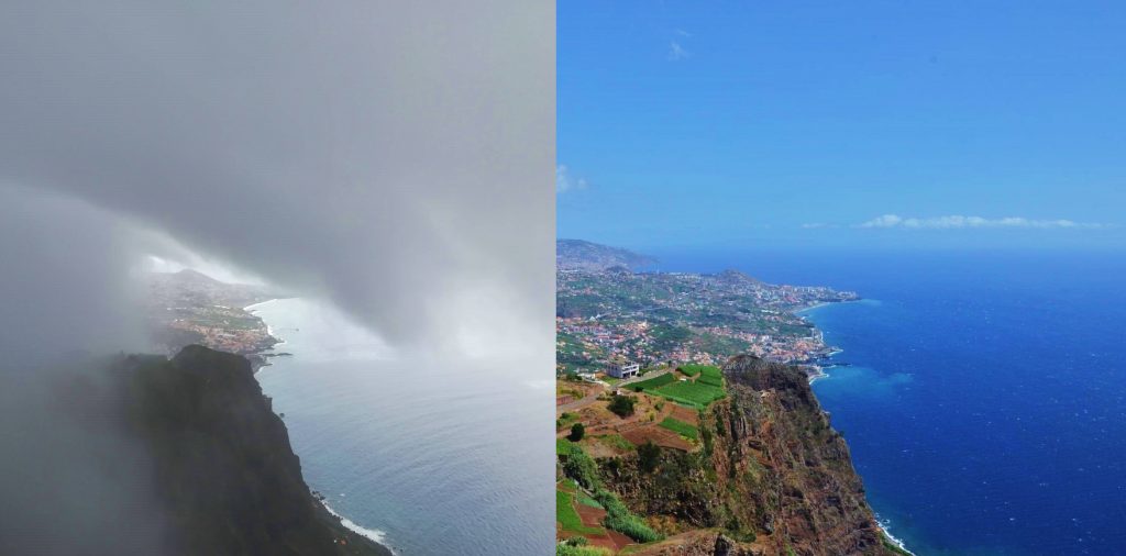 Vista a partir do Cabo Girão para o Funchal com e sem nevoeiro, Madeira